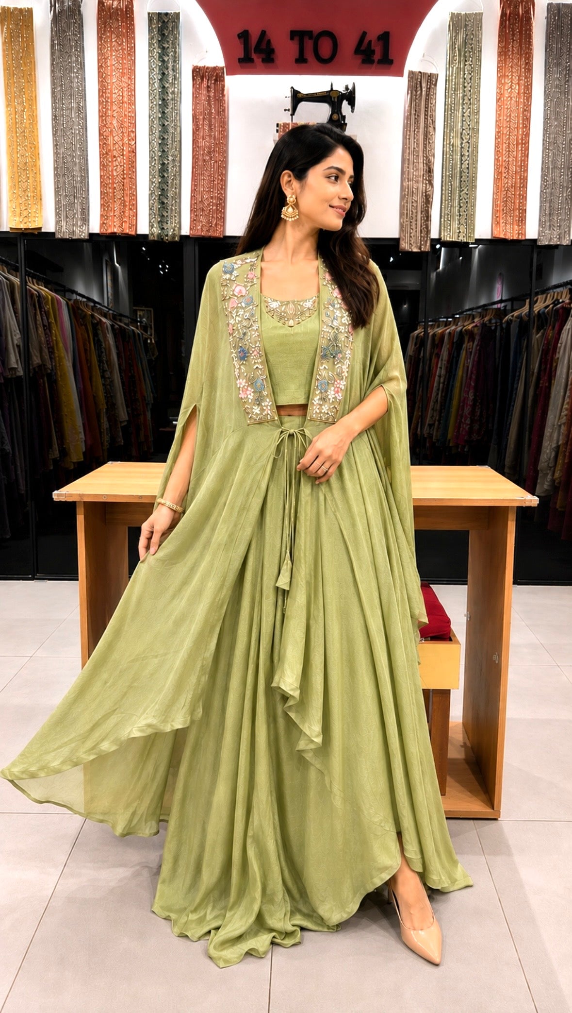 Meher Pista Green Cape Set