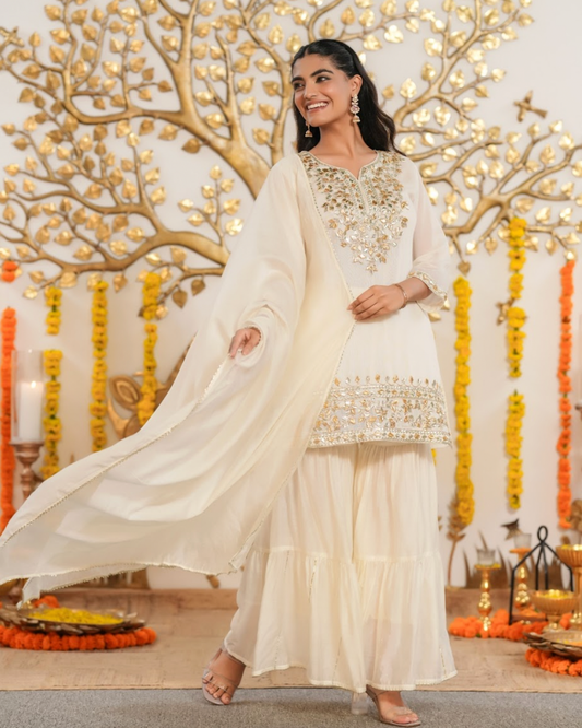 Snow Petal Sharara Set