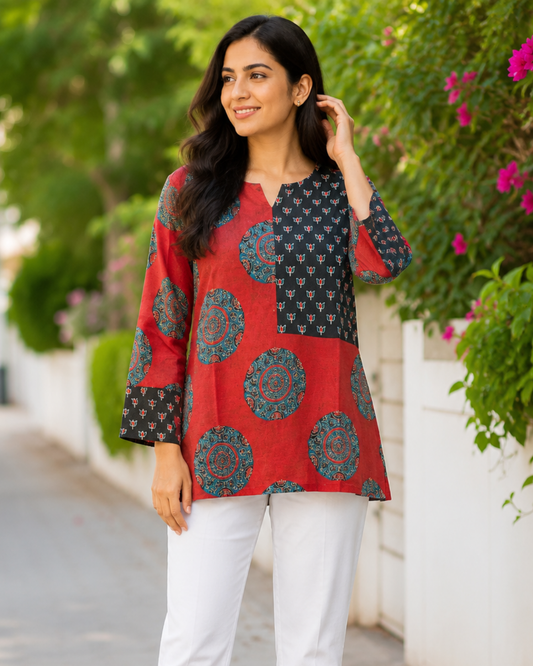 Brickstone Crimson Printed Short Top