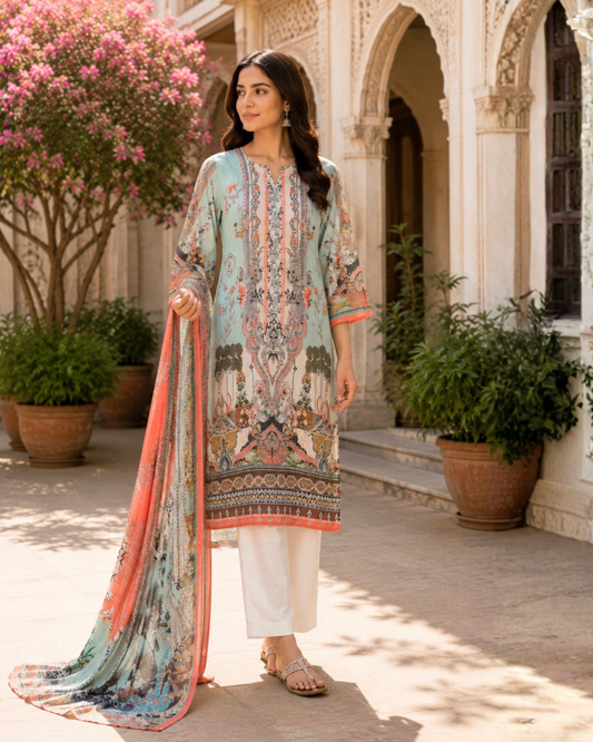 Coral Mist 3-Piece Dupatta Set