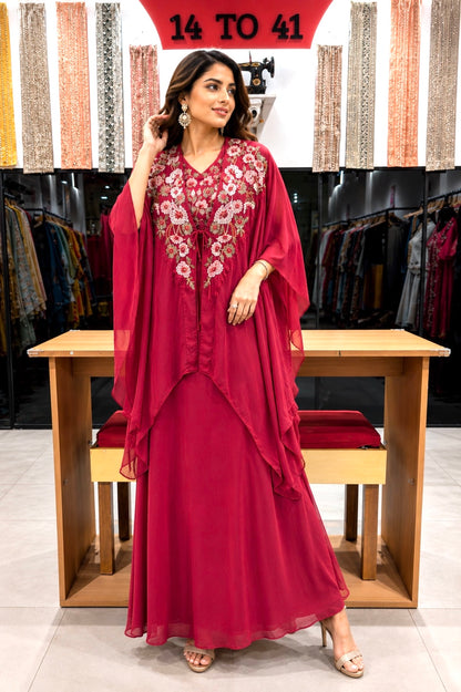 Gulnaar Embroidered Draped Kaftan Skirt Set