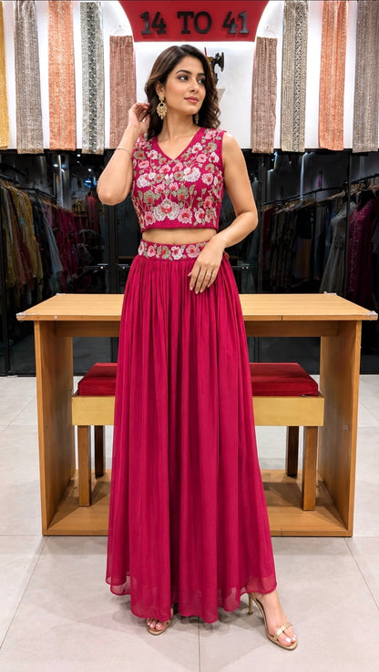 Gulnaar Embroidered Draped Kaftan Skirt Set